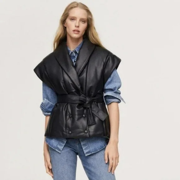 Jason Wu Black Faux Smooth Leather Vest with Belt - Picture 10 of 10